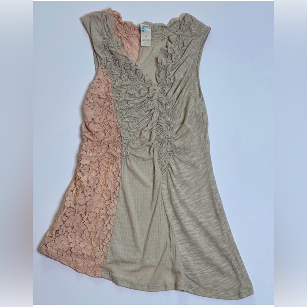 Anthropologie Sleeveless Lace & Ruching Tank